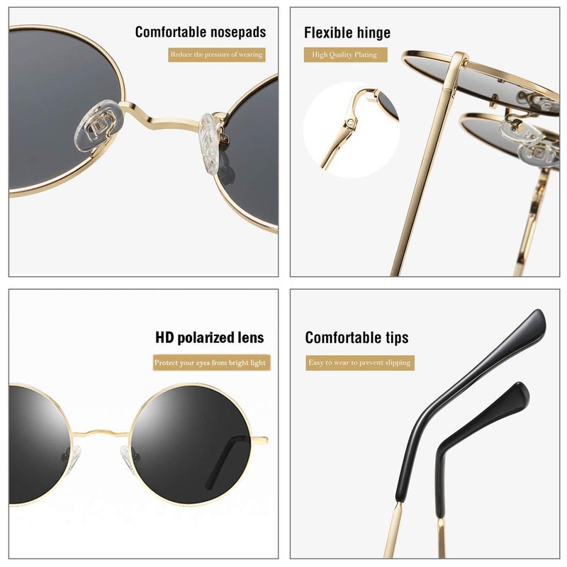 COASION Retro Small Round Polarized Sunglasses for Women Men Circle UV400 Sun Glasses (Gold Frame/Clear Pink Lens) - Image 5